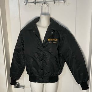 Vintage 80s Puffer Jacket Waterproof with Embroidery size S Black Locker Room